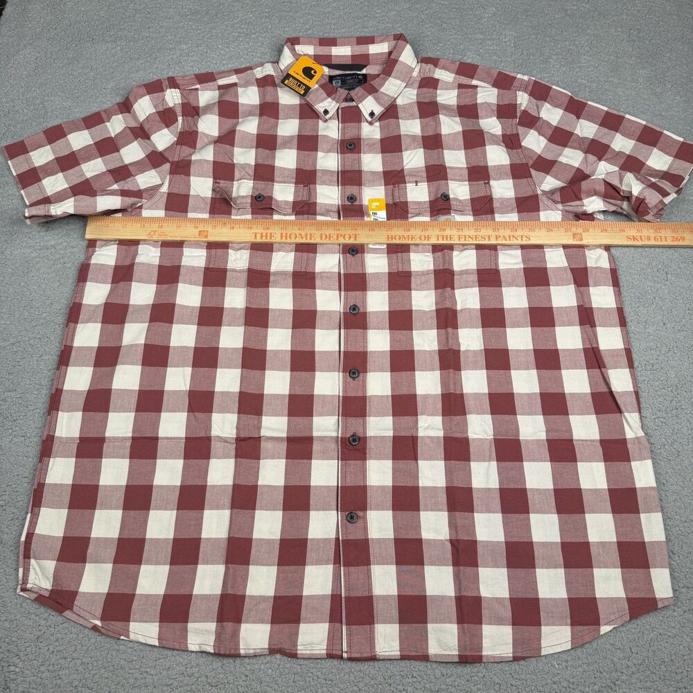 Carhartt Shirt Mens 2XL Tall Red Plaid Loose Fit Midweight Short Sleeve 106140 - Picture 8 of 12